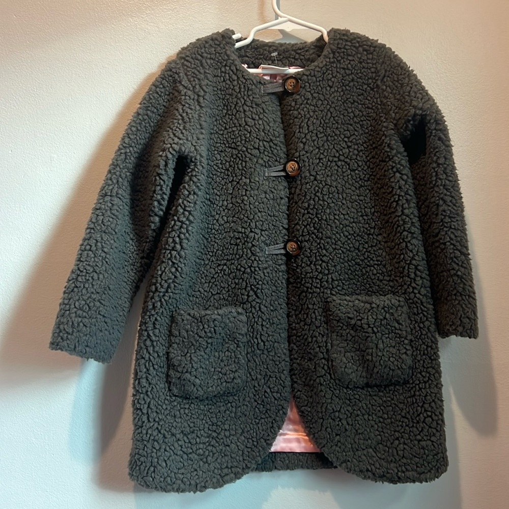 Hanna Andersson 120 cm size 6 girls button down fuzzy soft jacket dark grey - Picture 1 of 8